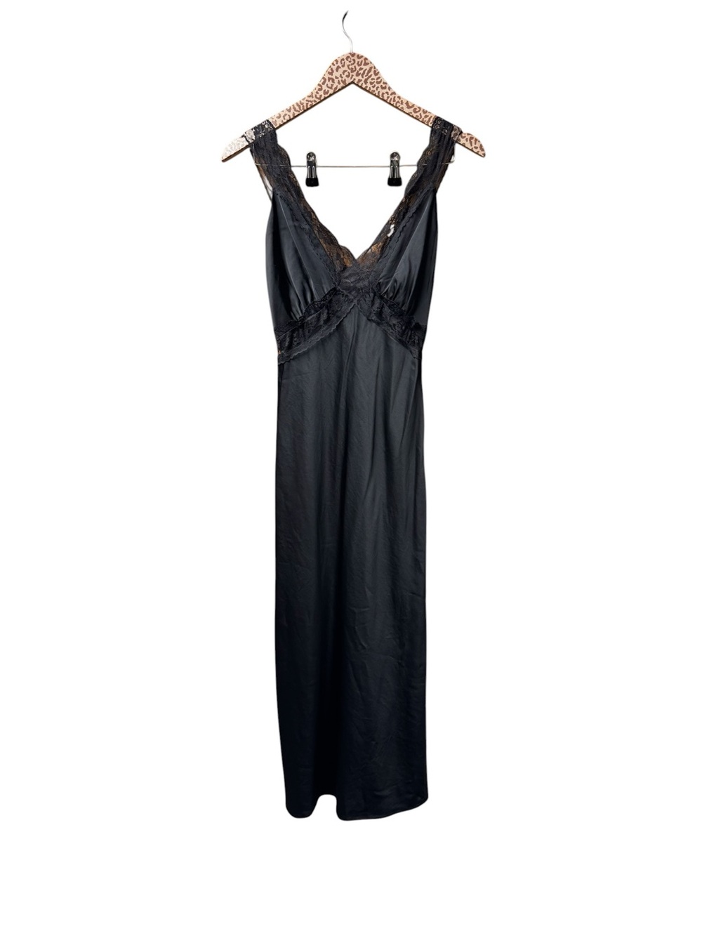 Abercrombie & Fitch A&F Sleeveless Lace Trim Satin Slip Midi Dress Black XS - Picture 3 of 15